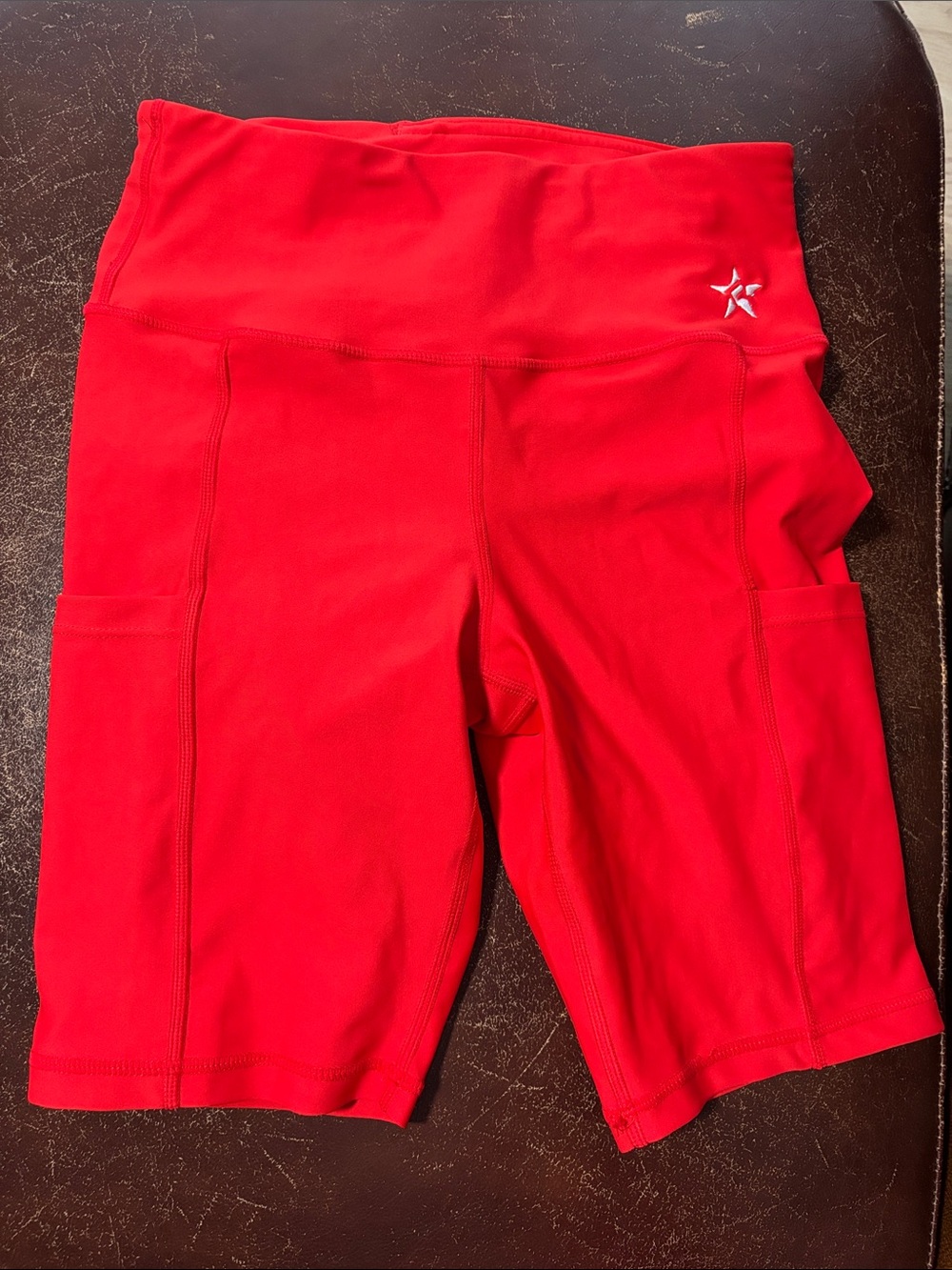 High-Rise Red Bike Shorts with Side Pockets